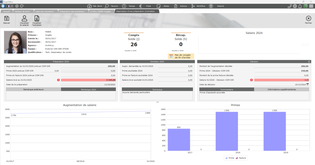 Entretiens annuels d'évaluation - tableau de bord d'un collaborateur